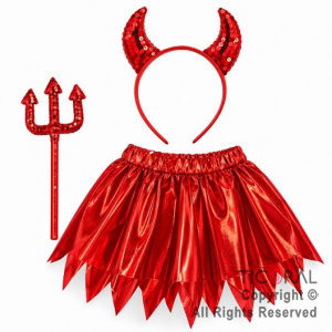 SET DIABLA POLLERA VINCHA Y TRIDENTE ROJO (9598A)